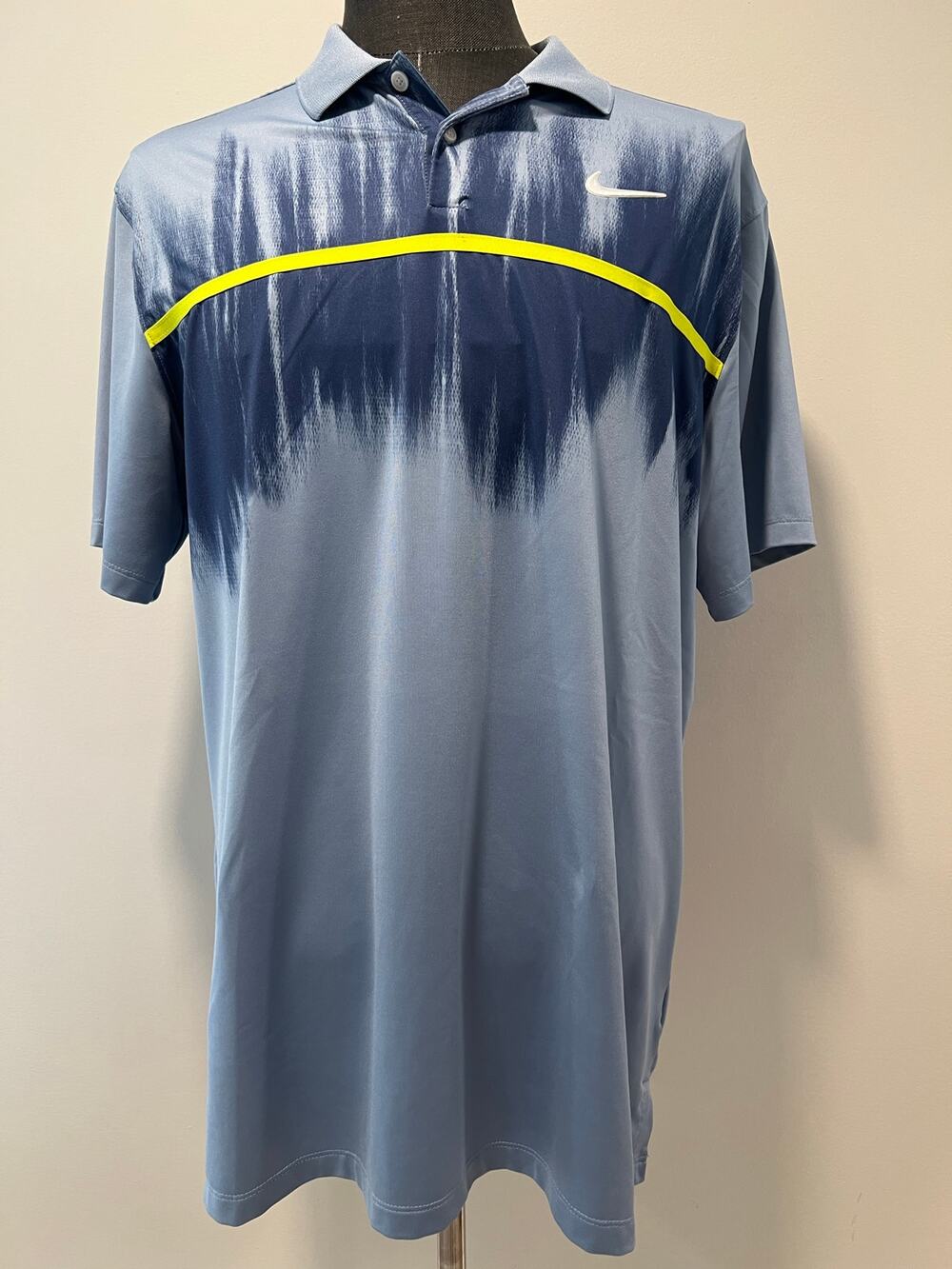 Nike Dri-fit Standard Fit Golf Polo Blue Yellow Abstract Men's Large